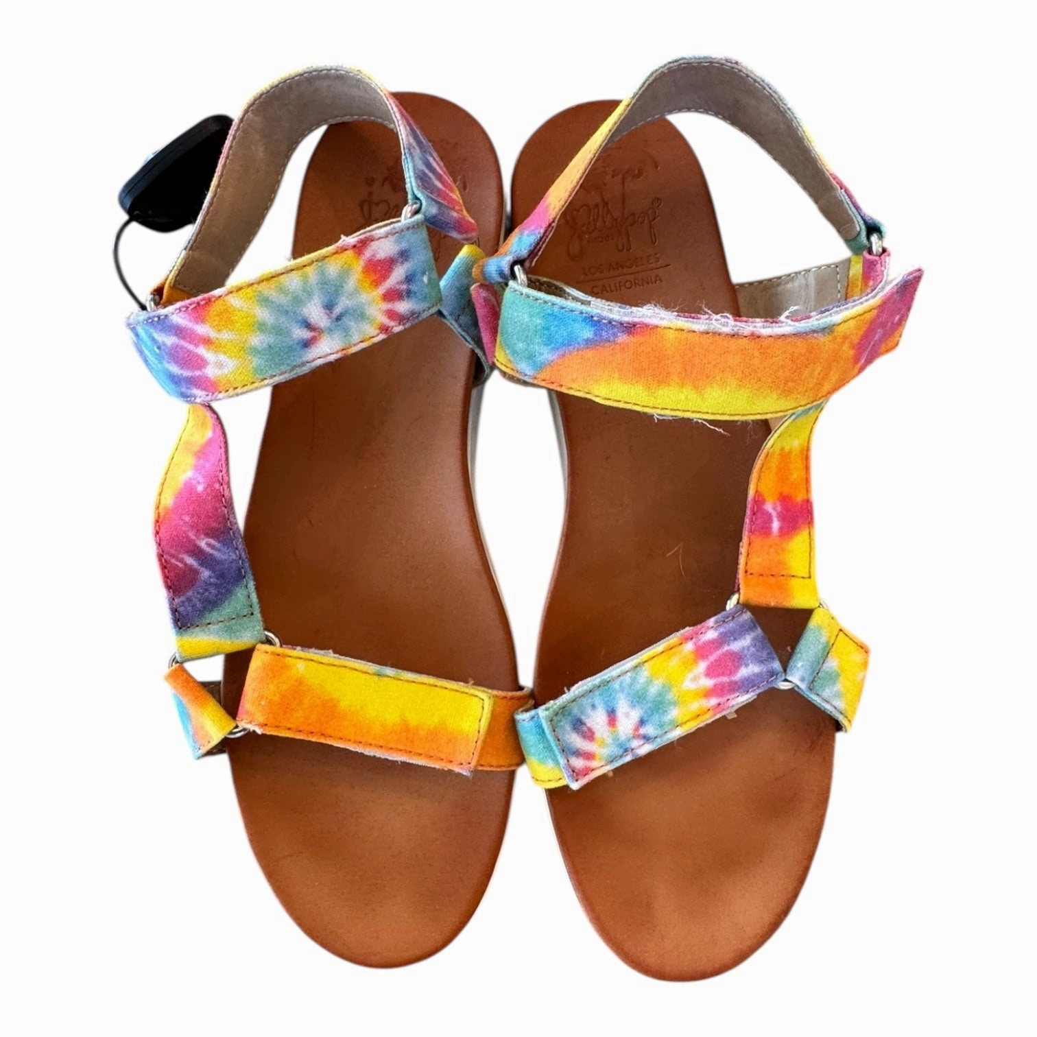 Day Comfort Street Walk Sandals Flats By Jelly Pop In Rainbow Print, Size:10