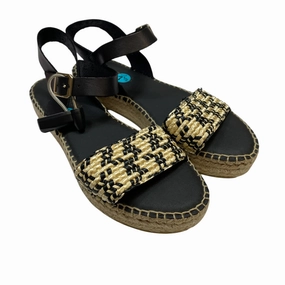 Sandals Flats By Paesart In Black & Cream, Size:7.5 No Pressure