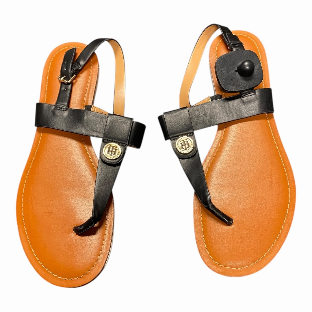 Daily Relax Casual Style Sandals Flats By Tommy Hilfiger In Black, Size:9.5