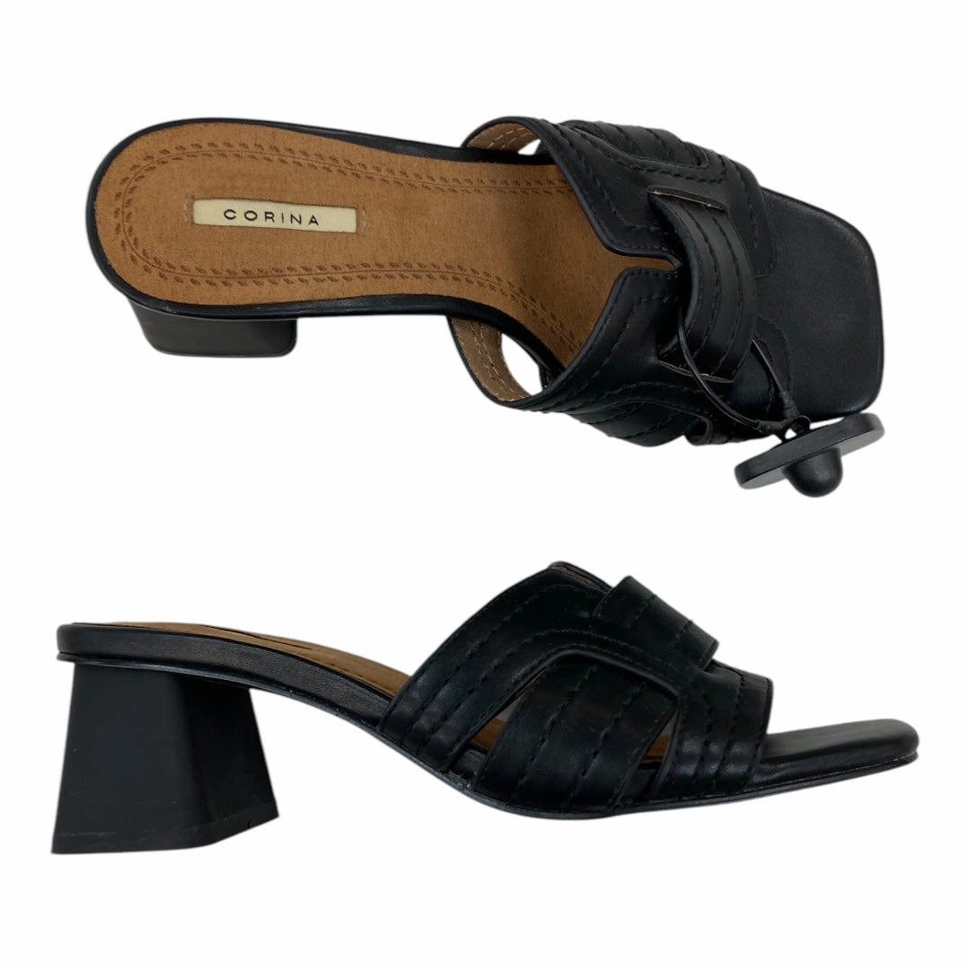 Stainless Steel Hardware Metal Ring Sandals Heels Block By Corina  In Black, Size:6