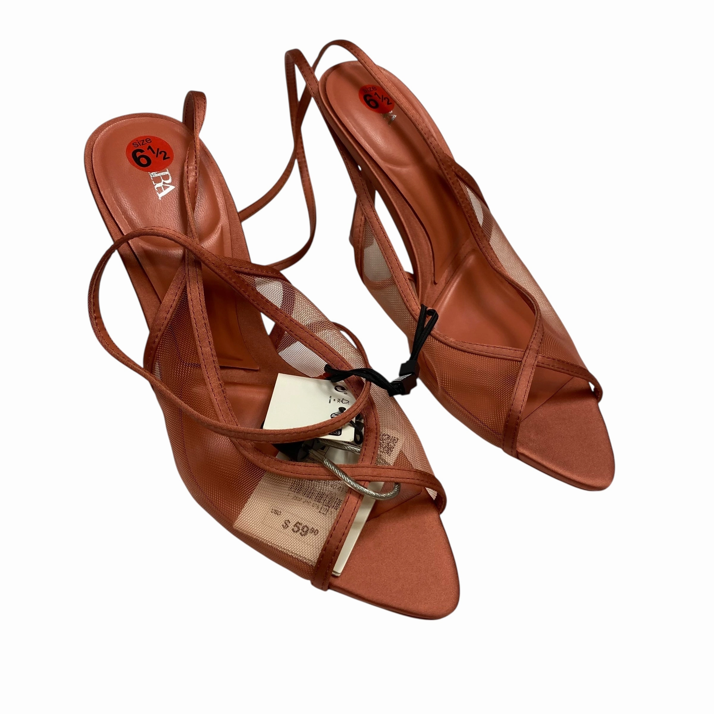 Brunch Walk On Foot Sandals Heels Kitten By Zara In Coral, Size:6.5