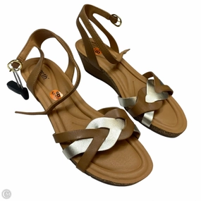 portable Comfortable Footbed Sandals Heels Wedge By Earth In Tan, Size: 8.5