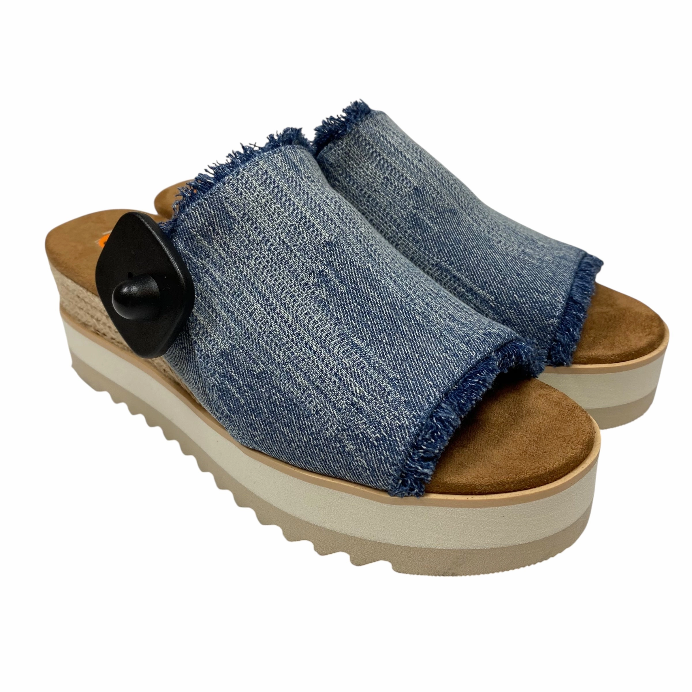 Water Resistant Material Foot Stability Sandals Heels Wedge By Toms In Blue, Size:8.5