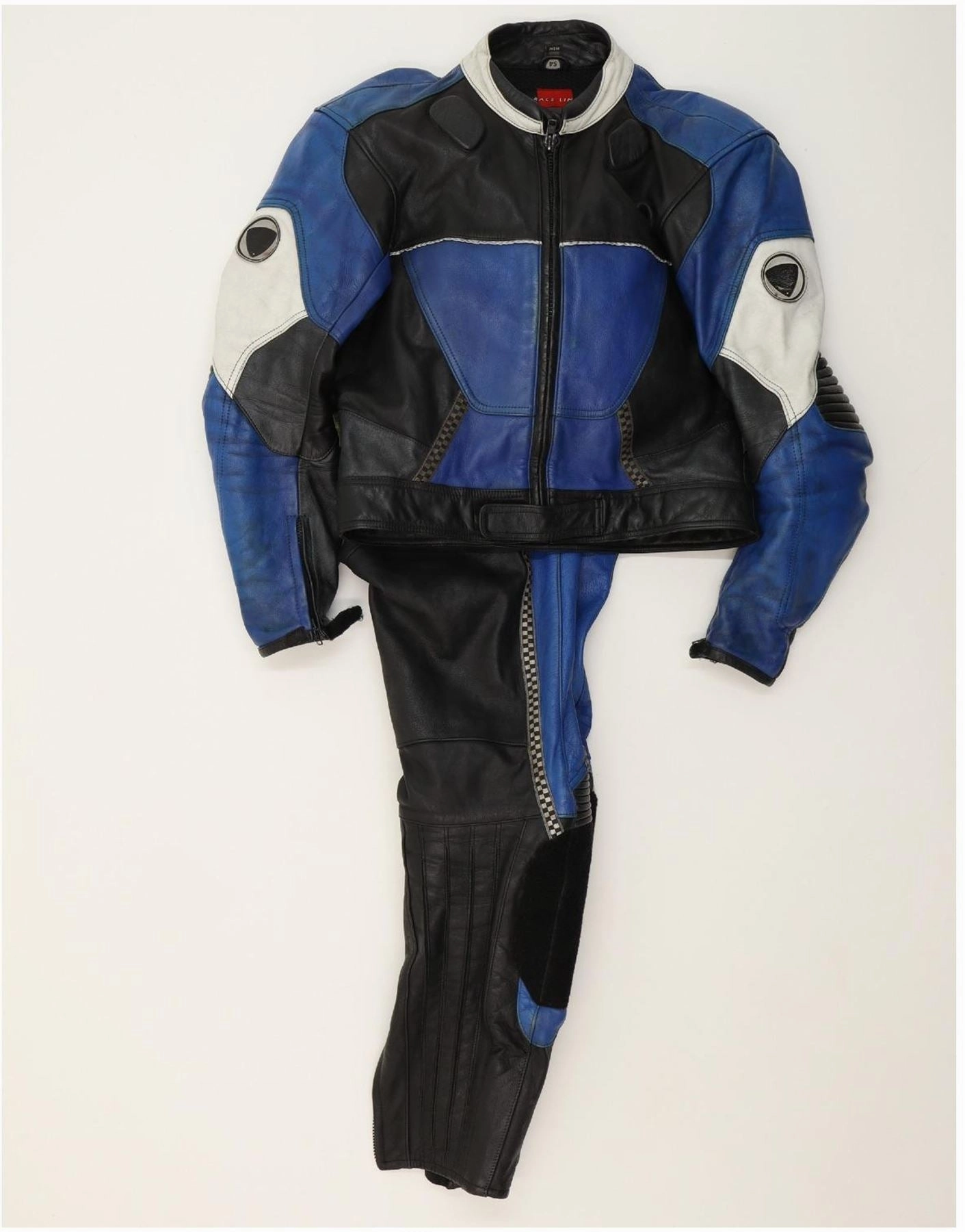 SCHUH Mens Leather Biker 2 Piece Set IT 54 XL W36 L32 Blue Colourblock Smart Comfort Fit