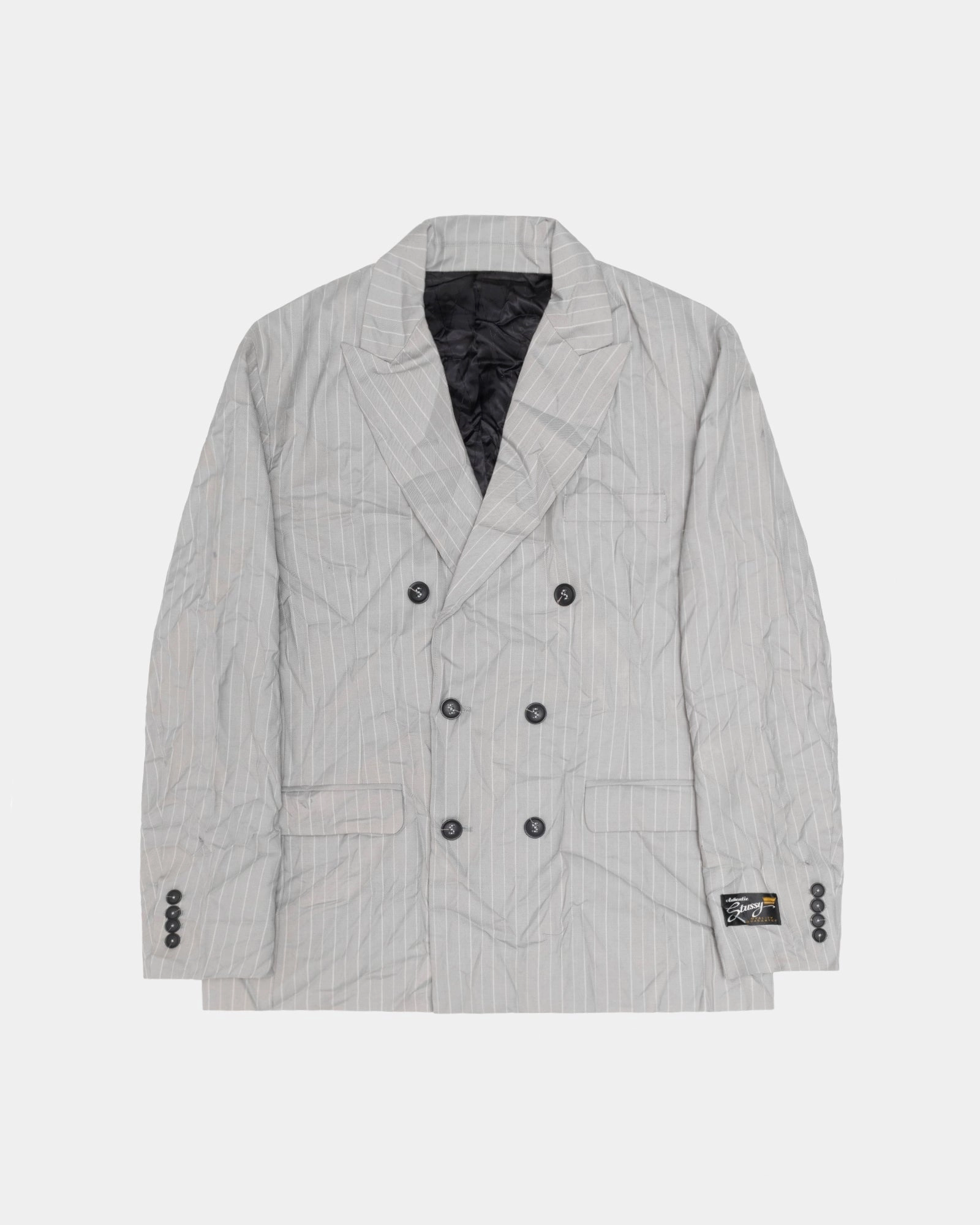 DOUBLE-BREASTED BLAZER WRINKLED STRIPE Wind Resistant