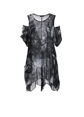 Cultural Inspired Athleisure Trend COLLAGE PRINT OPEN SHOULDER BLOUSE