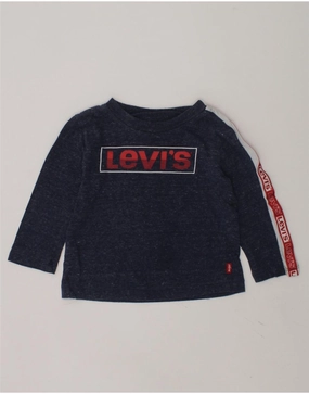 LEVI'S Baby Boys Graphic Top Long Sleeve 9-12 Months Navy Blue Flecked Sweat-Absorbing