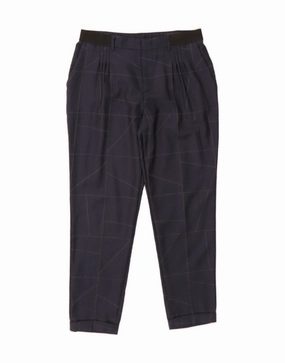 TRUSSARDI Womens Suit Trousers IT 44 Medium W34 L27 Navy Blue Geometric Comfort and Luxury