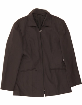 VINTAGE Womens Blazer Jacket UK 12 Medium Grey Polyester Sustainable Production Methods