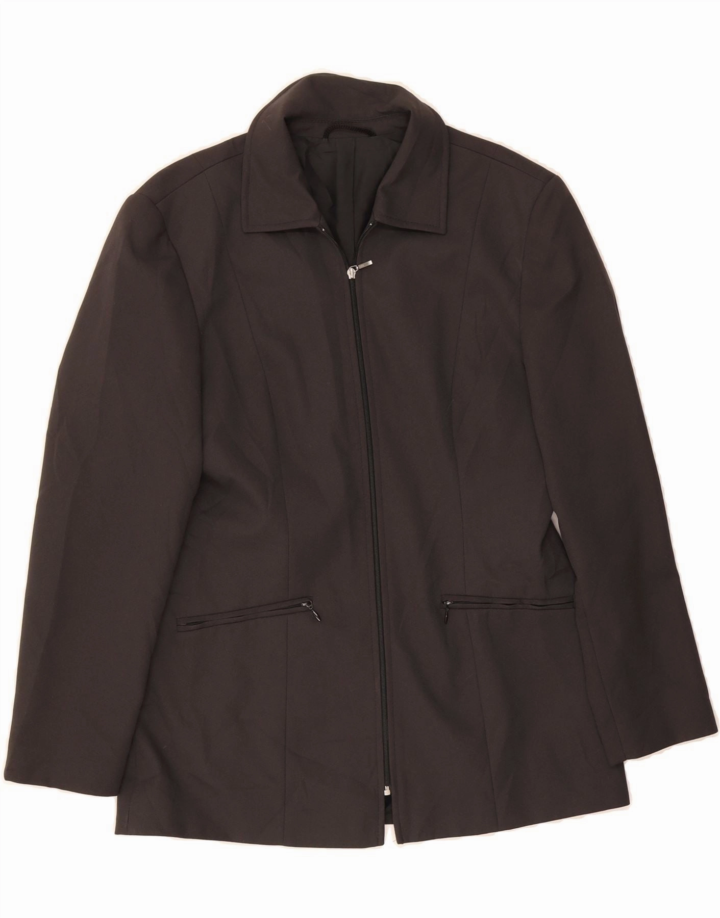 VINTAGE Womens Blazer Jacket UK 12 Medium Grey Polyester Sustainable Production Methods