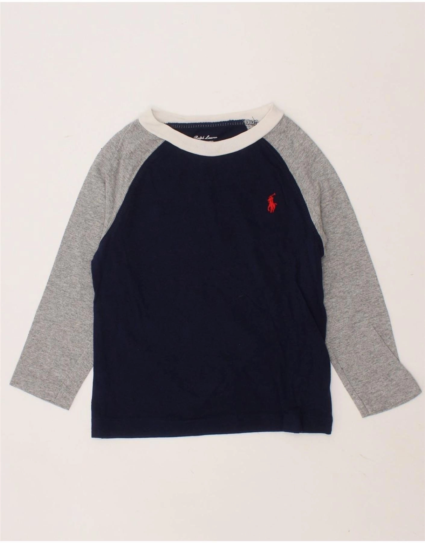 RALPH LAUREN Baby Boys Graphic Top Long Sleeve 12-18 Months Navy Blue Smooth Stitch Pattern