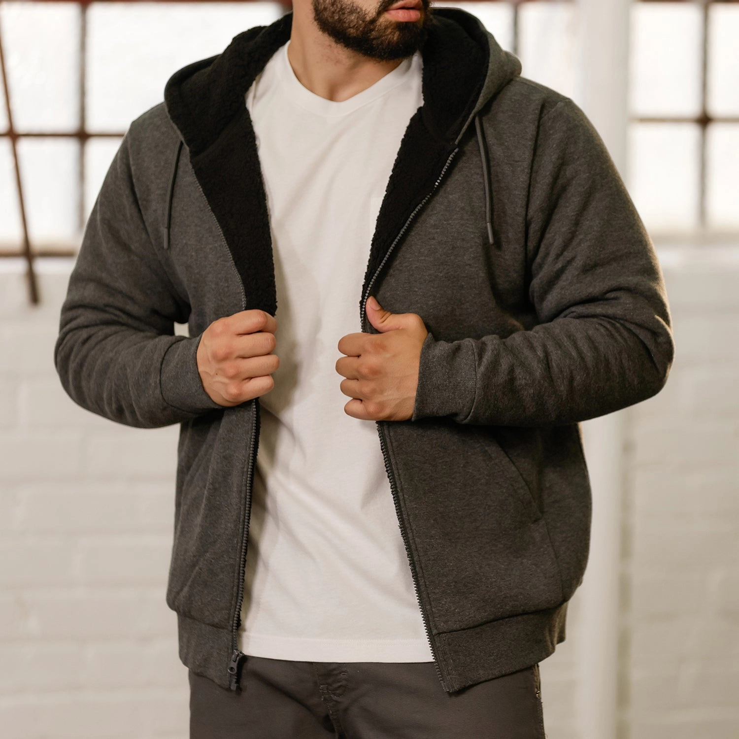 Sherpa Lined FZ Hoody - Mens Statement Sleeves