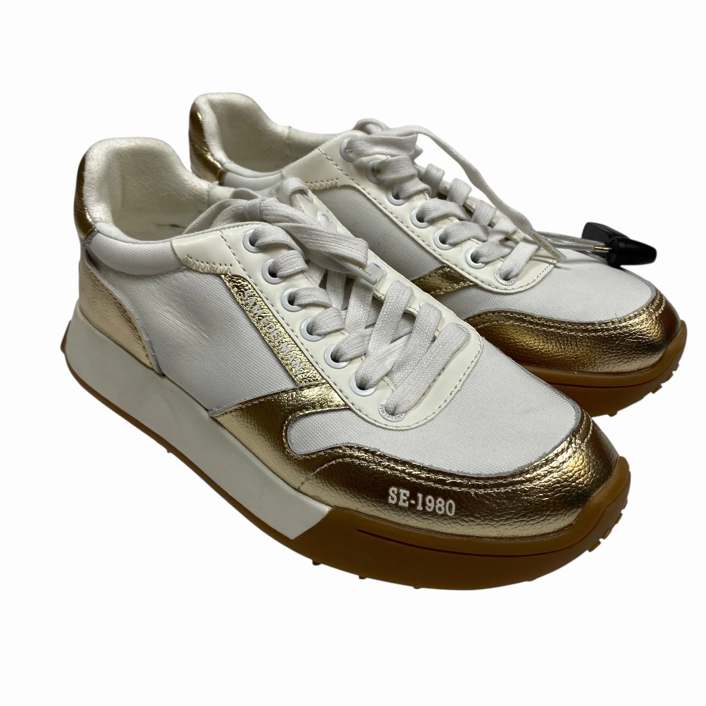 Dual Density Collars Shoes Sneakers By Sam Edelman In Gold & White, Size:8