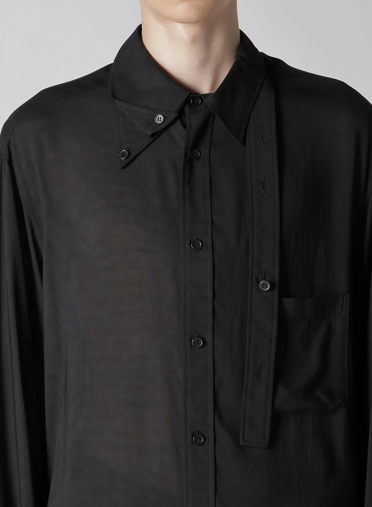 Lakeside Relaxation 80 MODAL LOAN DOUBLE LAYER TAB COLLAR BLOUSE