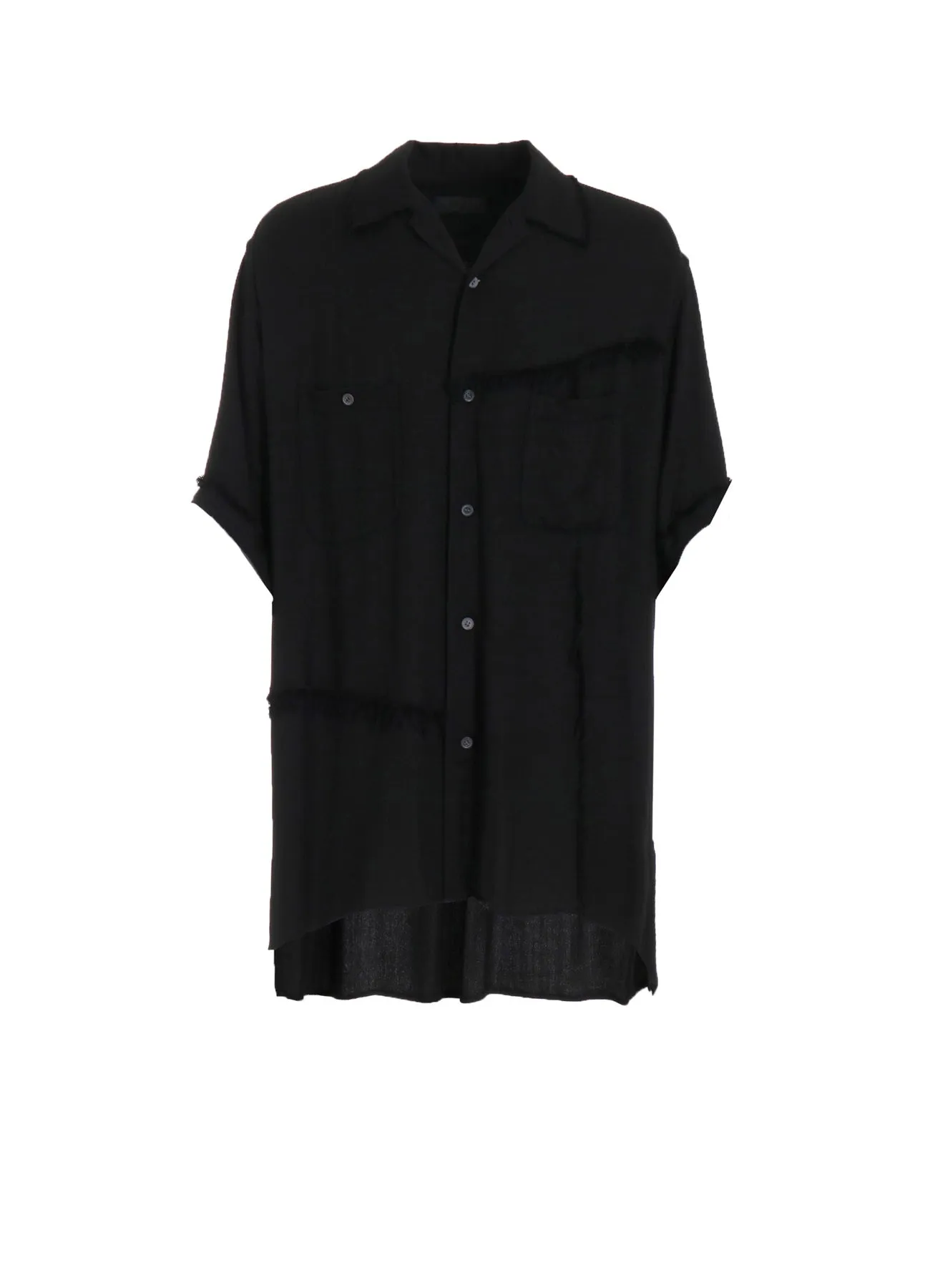 VISCOSE TWILL CUT-OFF OPEN-COLLAR SHIRT Comfortable Wear Slim Silhouette