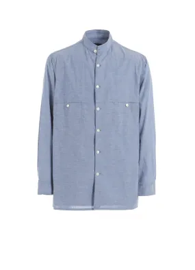 Trendy designs Patterned Texture CHAIN STITCH CHAMBRAY SHIRT WITH STAND COLLAR