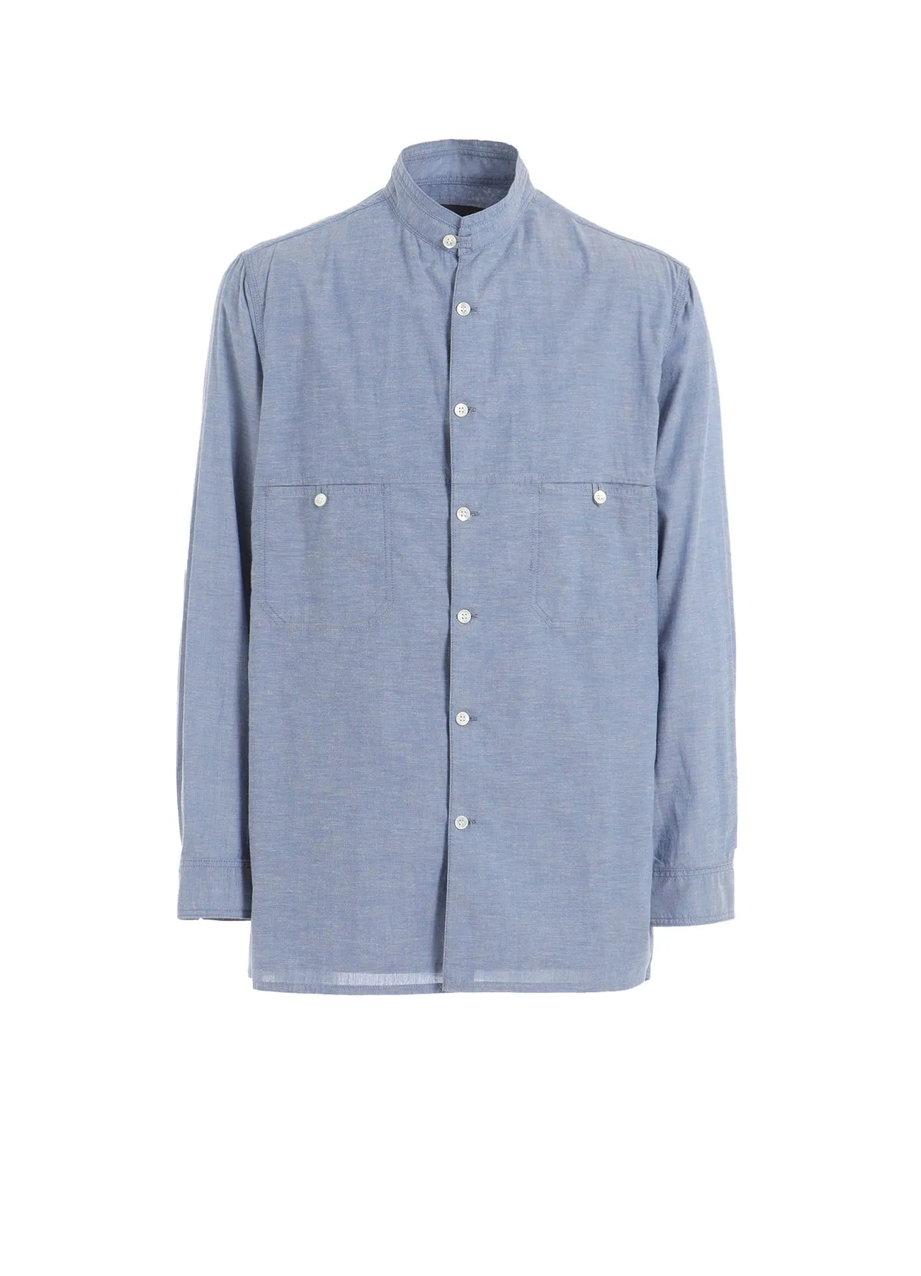 Trendy designs Patterned Texture CHAIN STITCH CHAMBRAY SHIRT WITH STAND COLLAR
