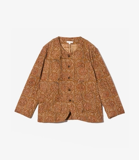 Casual Cutaway Jacket ?C?Khaki Floral Printed Corduroy