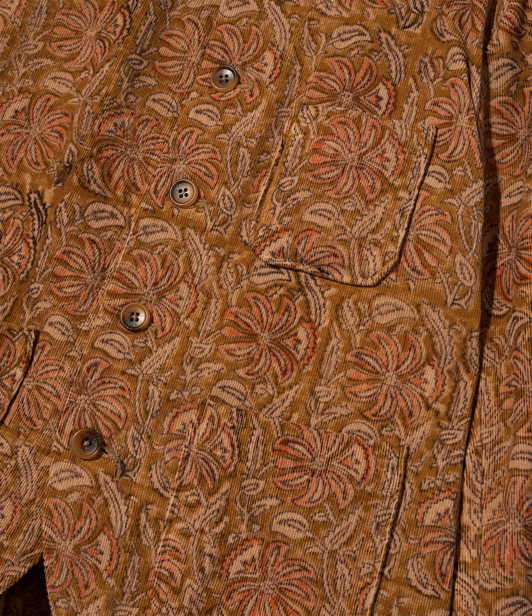 Warm Weather Wear Cutaway Jacket ?C?Khaki Floral Printed Corduroy