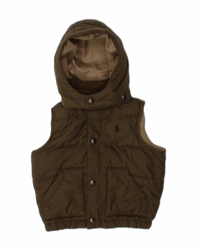 Quilted Lining POLO RALPH LAUREN Baby Boys Hooded Padded Gilet 9-12 Months Khaki