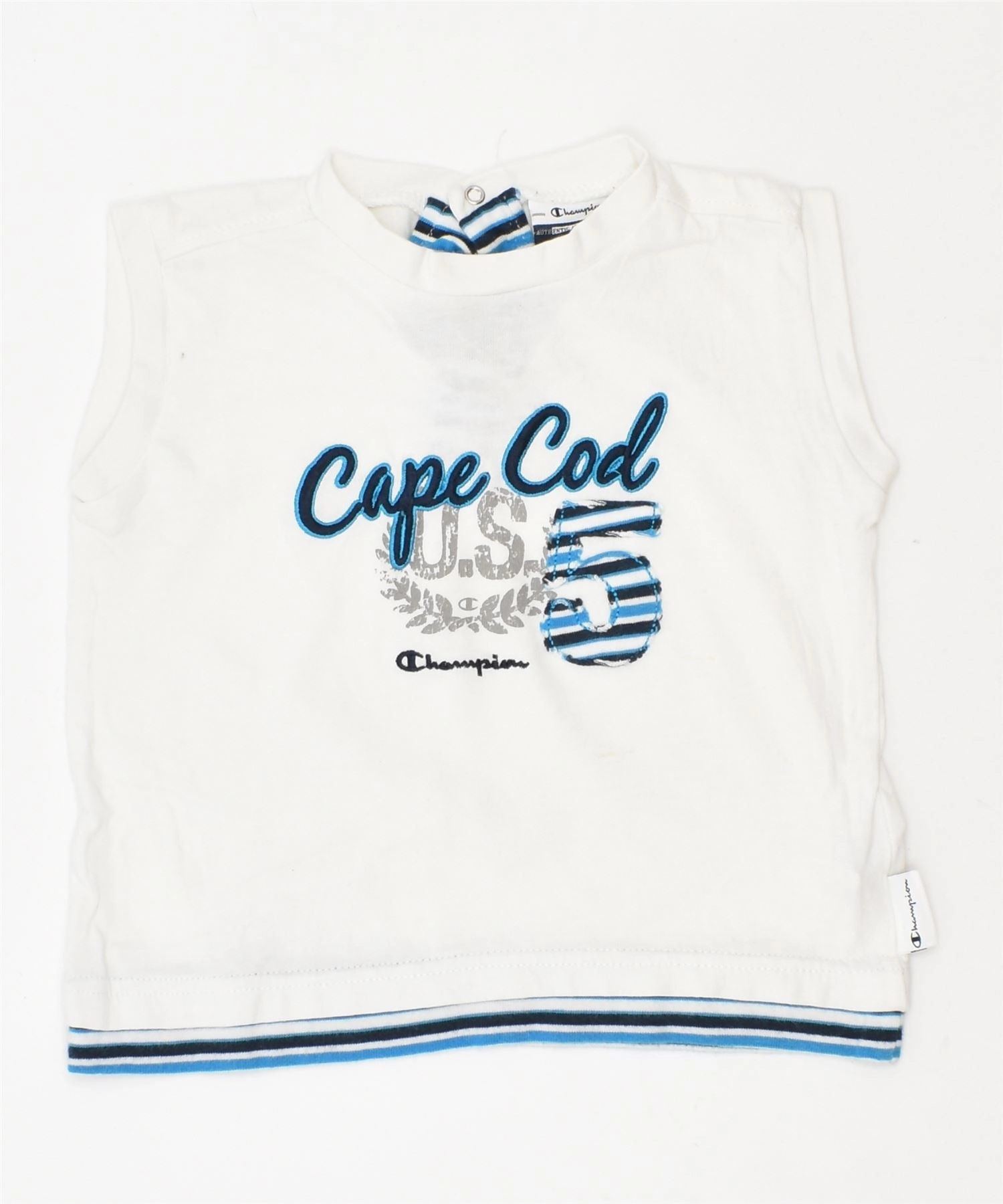 CHAMPION Boys Graphic Vest Top 18-24 Months Large White Cotton Tagless Labeling Plus size option