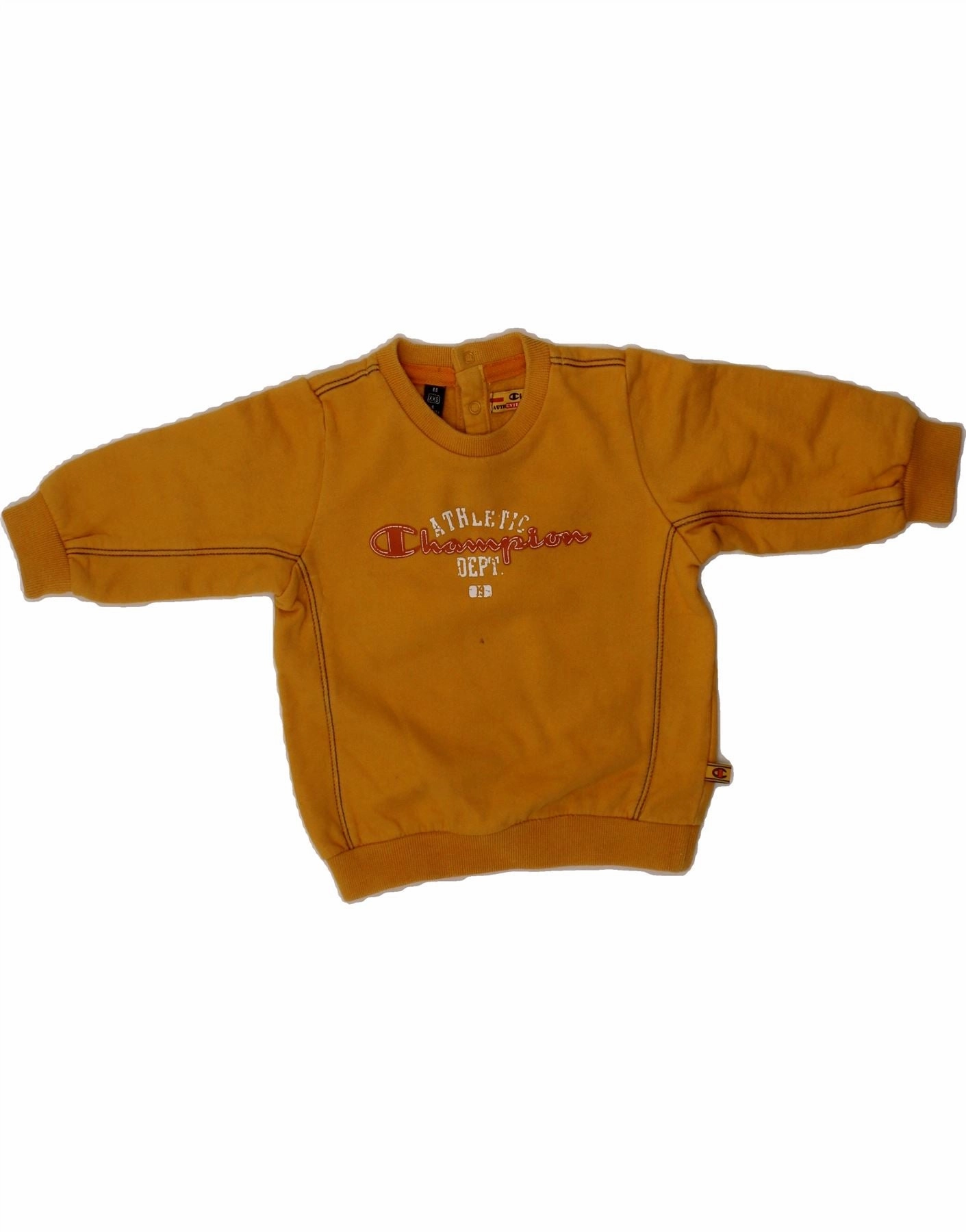 CHAMPION Baby Girls Graphic Sweatshirt Jumper 3-6 Months 2XS Yellow Cotton WaffleKnit Texture Durable Weave