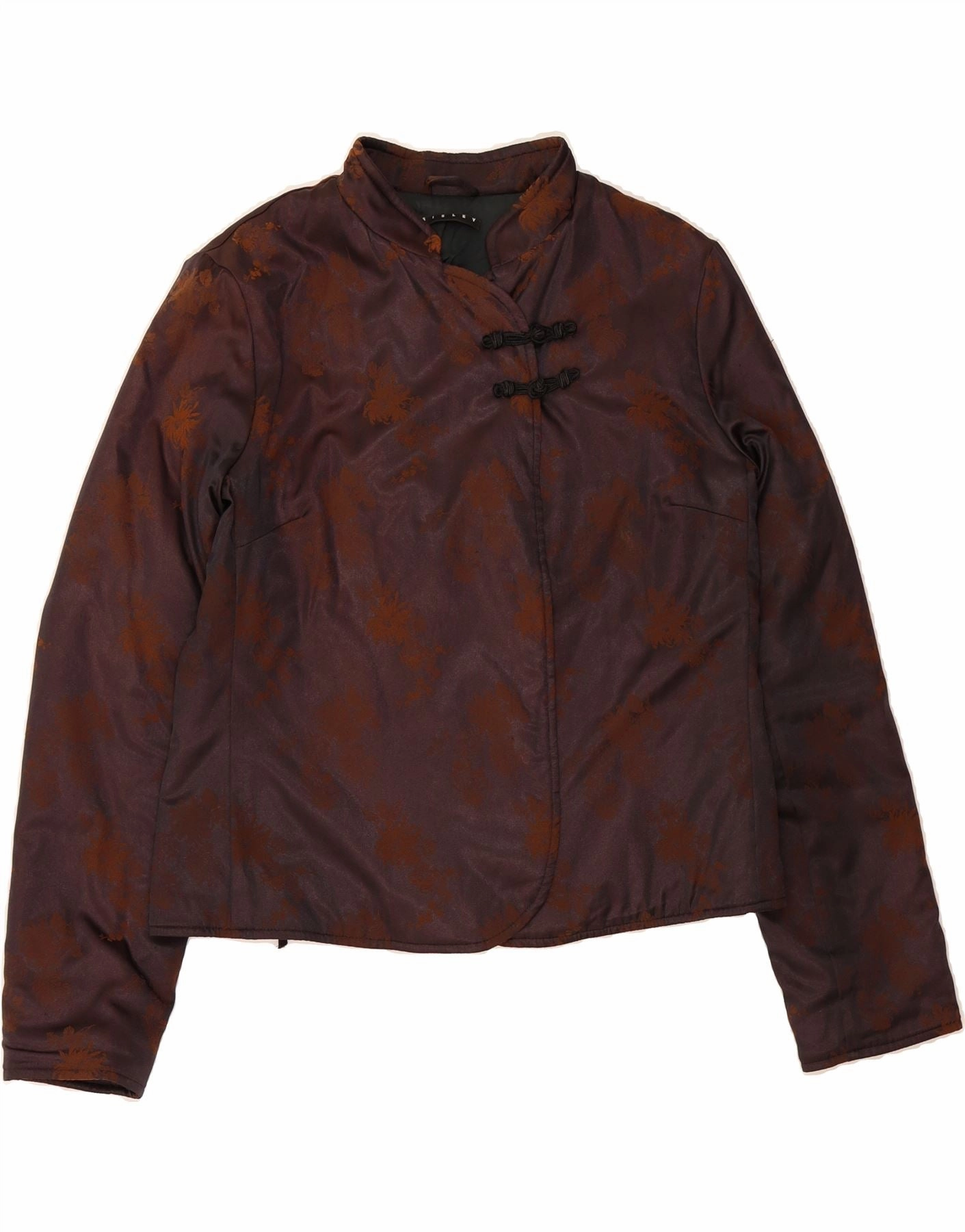 SISLEY Womens Blazer Jacket IT 44 Medium Burgundy Floral Polyester Perfectly Tailored Business Ready Outfit