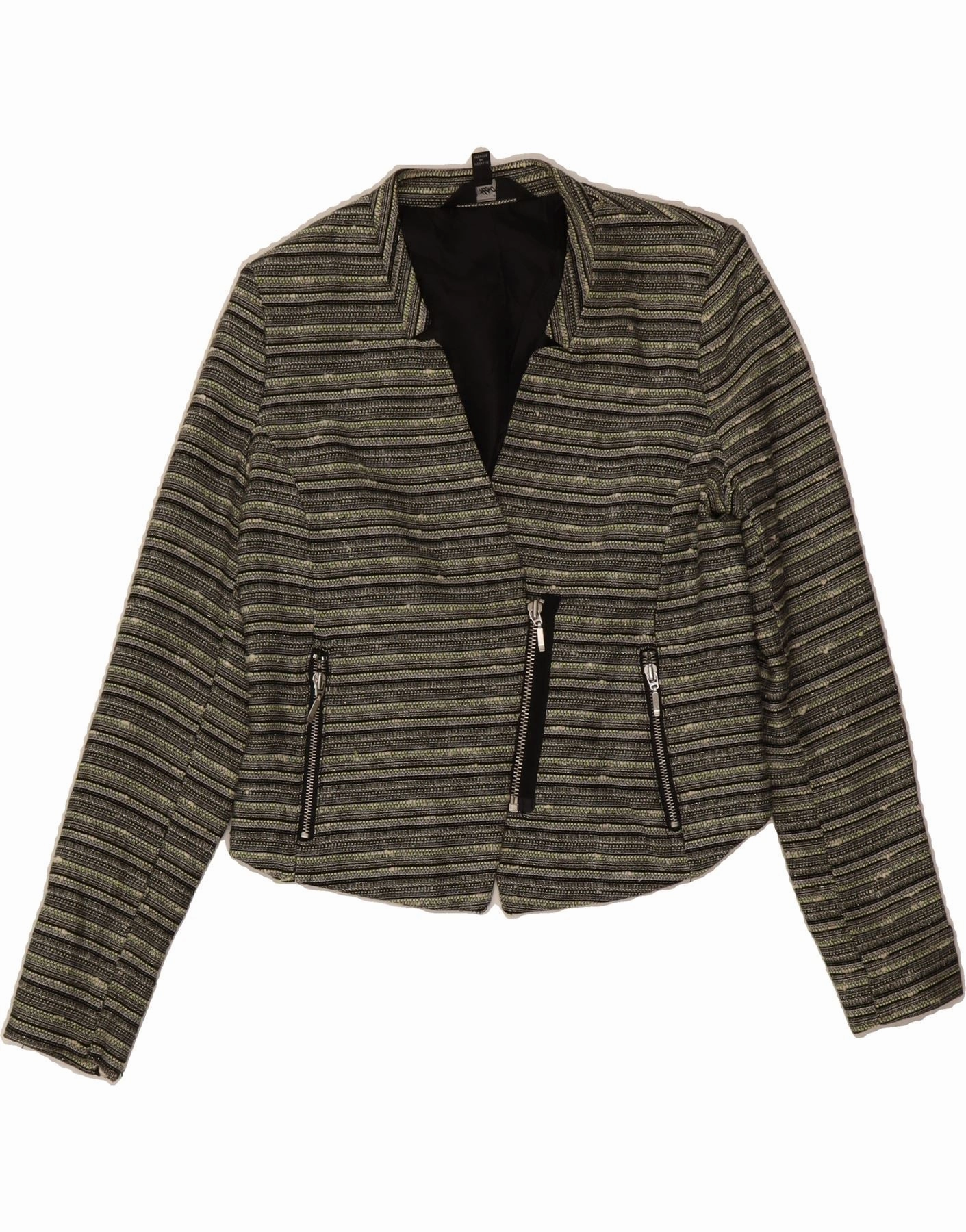 Timeless Business Fit MOSSIMO Womens Blazer Jacket US 10 Large Grey Striped Cotton