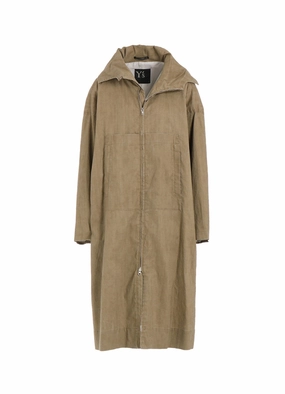 RAMIE/NYLON PIGMENT COATING BIG ANORAK COAT Flat Lock Stitching Subtle Design Detail