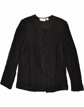 Chilly Day Layer LAURENCE KOZAR Womens Blazer Jacket UK 14 Large Black Silk