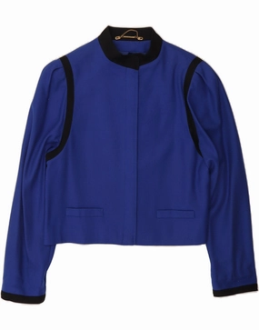 VINTAGE Womens Blazer Jacket UK 14 Medium Blue Viscose Interchangeable Lining Options Stylish Fit