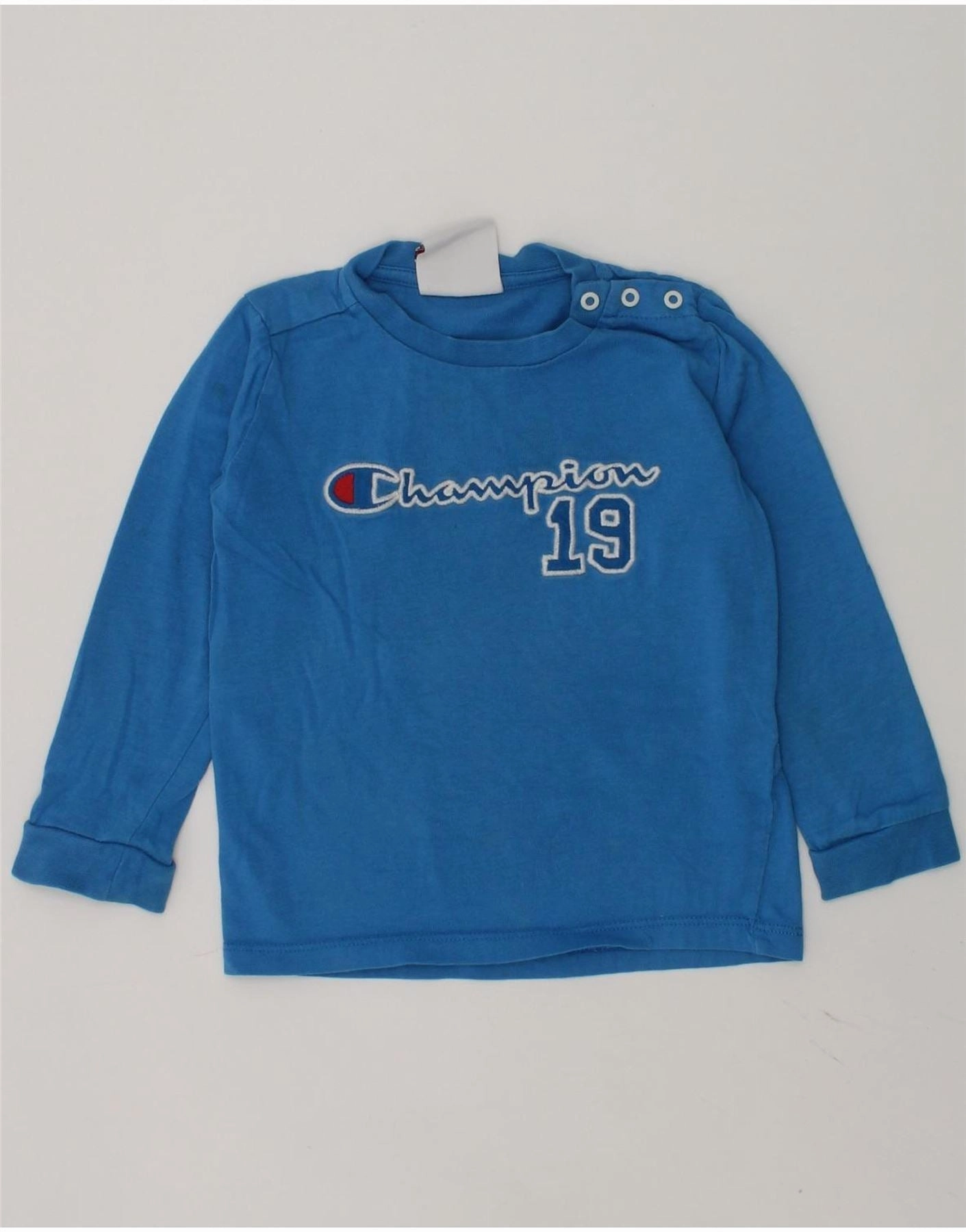 Interview Ready Summer Must-have CHAMPION Baby Boys Graphic Top Long Sleeve 12-18 Months Medium Blue Cotton