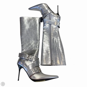Anti Slip Sole Boots Knee Heels By Kiss In Silver, Size: 8
