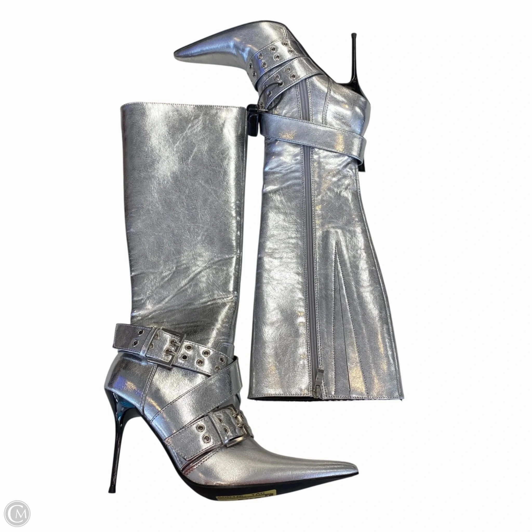 Anti Slip Sole Boots Knee Heels By Kiss In Silver, Size: 8