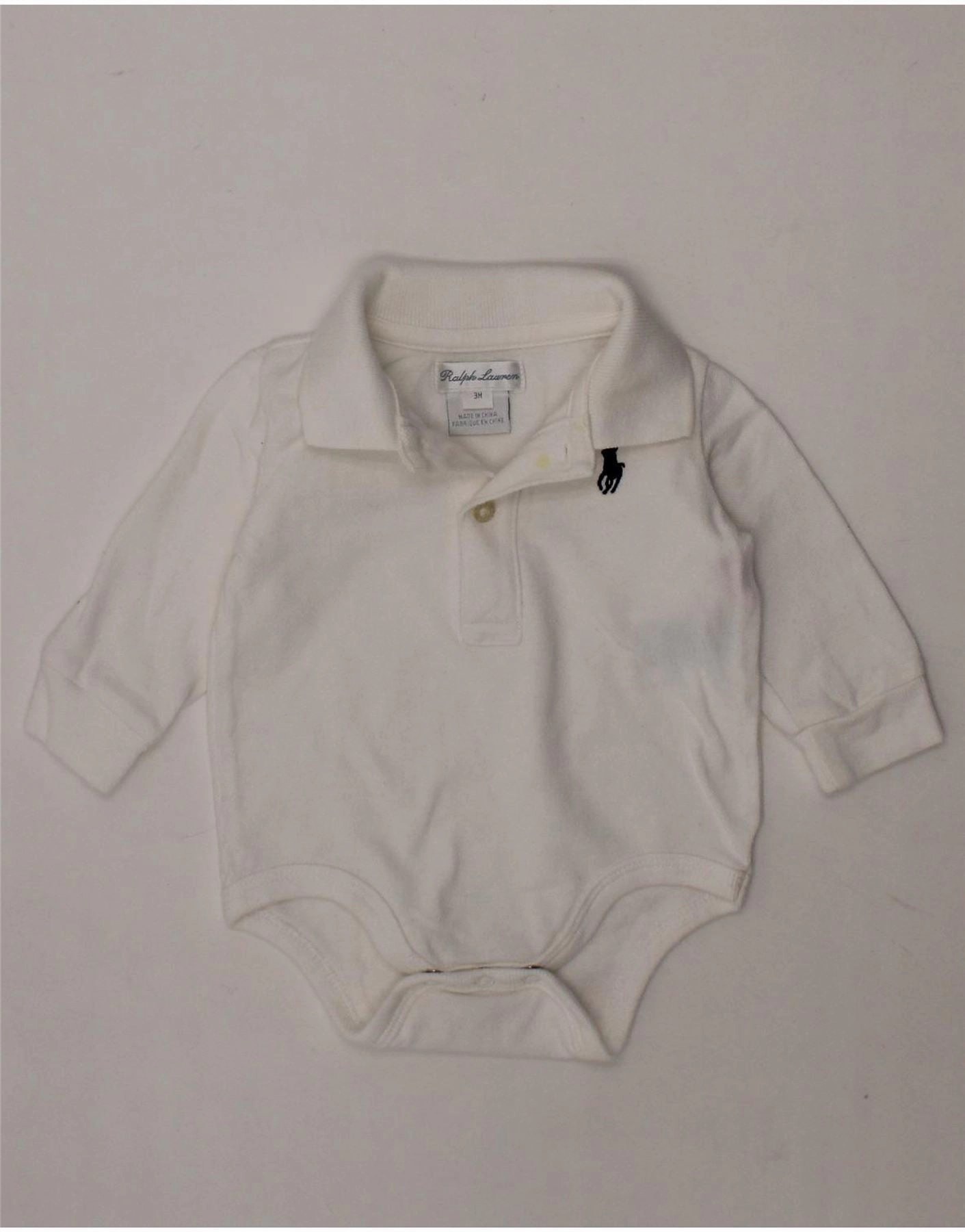 RALPH LAUREN Baby Boys Long Sleeve Bodysuit 0-3 Months White Cotton Soft New