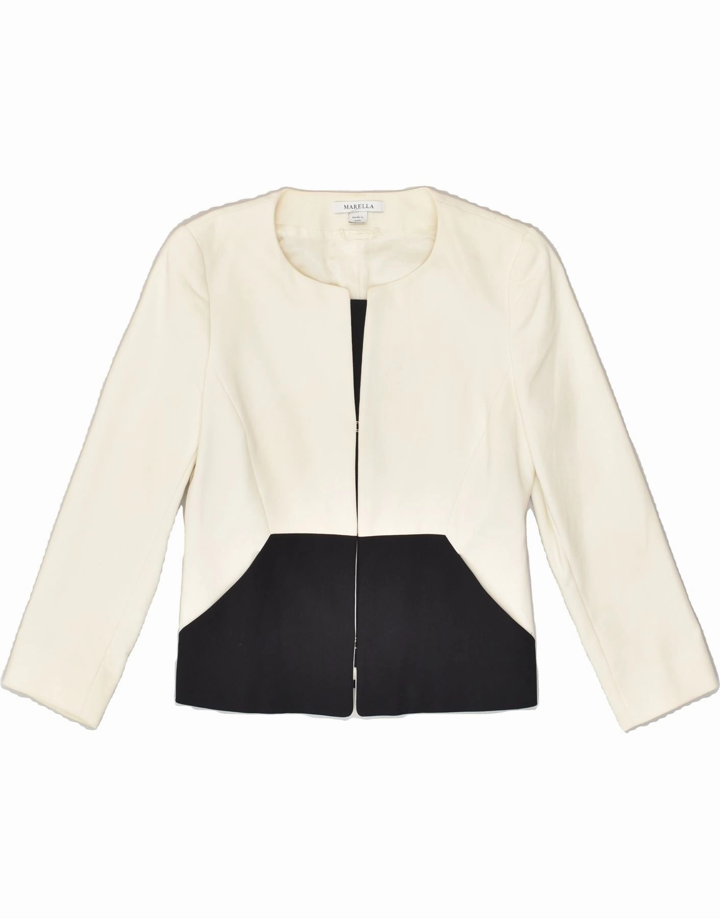 MARELLA Womens Blazer Jacket UK 8 Small Off White Colourblock Cotton Perfect Design Wear Chic and Elegant