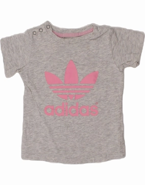 ADIDAS Baby Girls Graphic T-Shirt Top 9-12 Months Grey Cotton Premium Finish