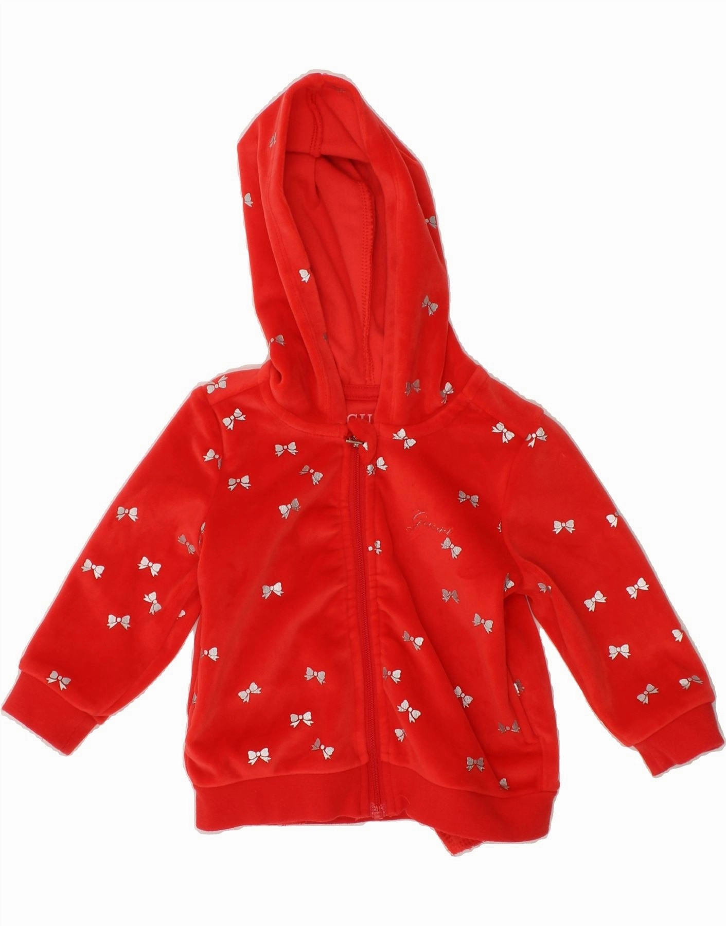 NonRestrictive Fit Home Layer GUESS Baby Girls Velour Abstract Pattern Zip Hoodie Sweater 6-9 Months Red