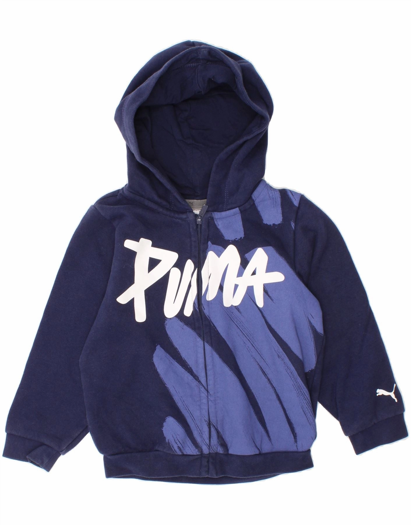 PUMA Baby Boys Graphic Zip Hoodie Sweater 18-24 Months Navy Blue Cotton FastDrying Textured Weave