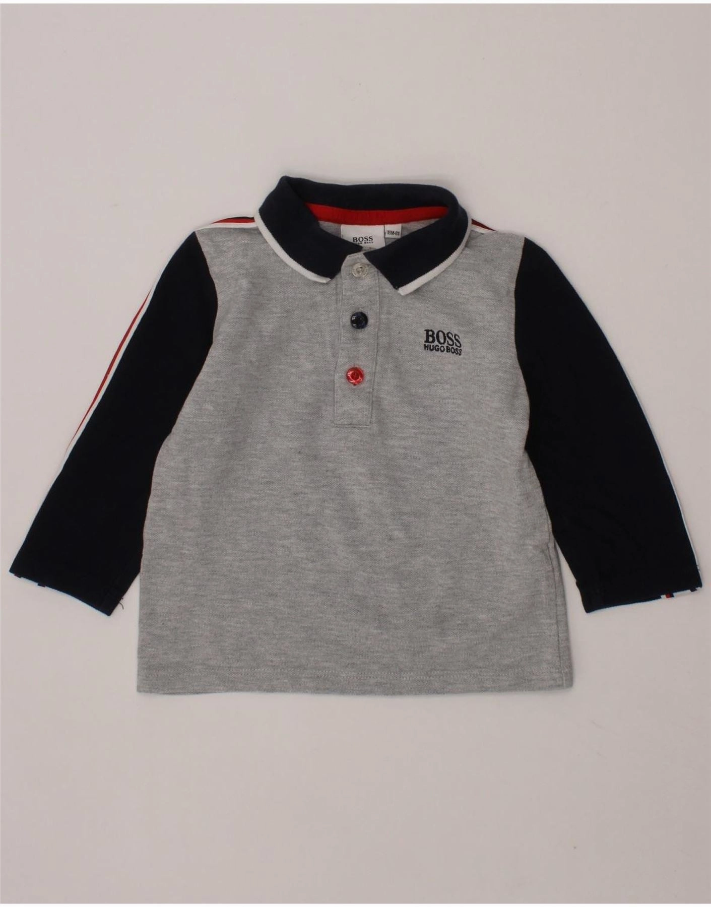 HUGO BOSS Baby Boys Long Sleeve Polo Shirt 12-18 Months Grey Colourblock Daytime Look Current Style