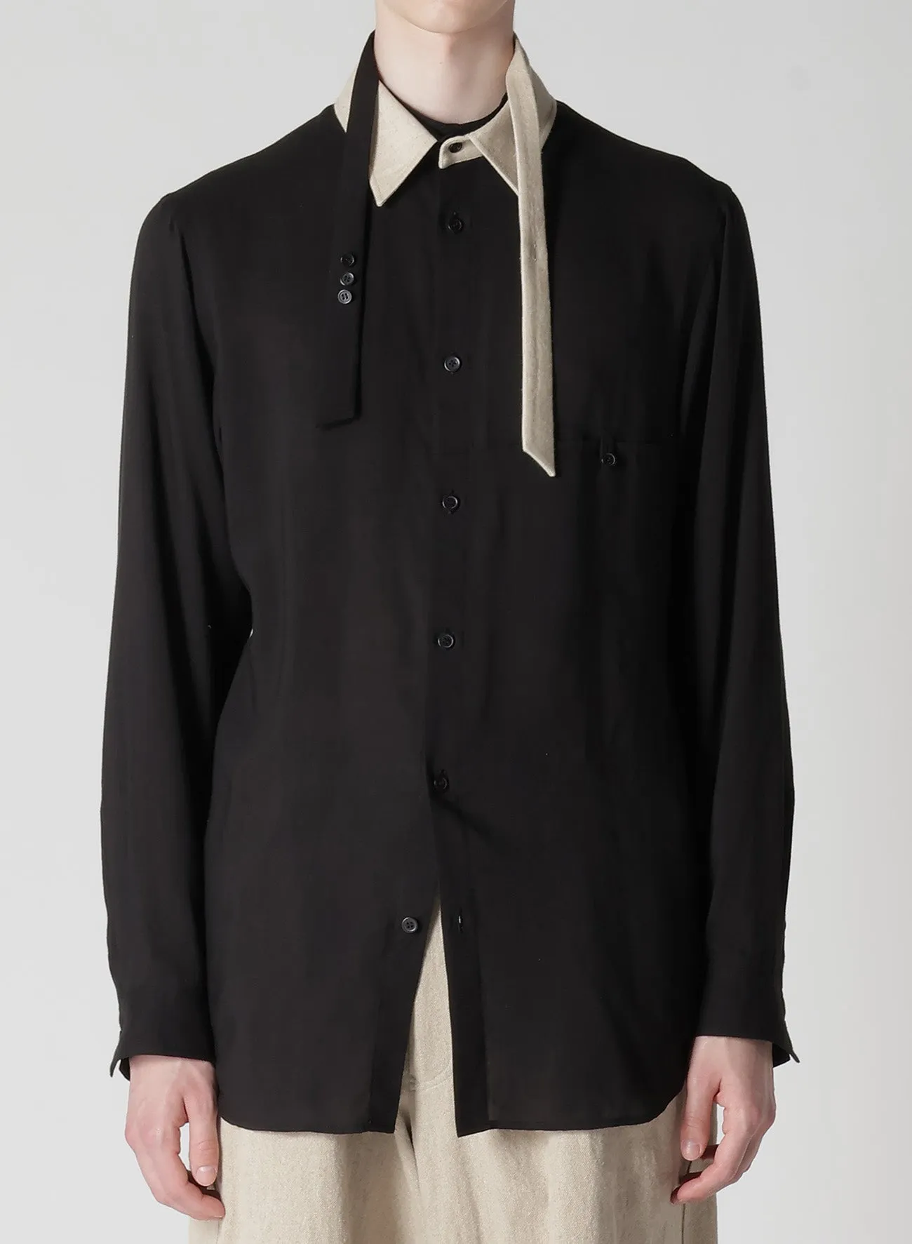 CELLLOSE LOAN RIBBON SPARE COLLAR BLOUSE Micro Perforated Texture Beach Attire