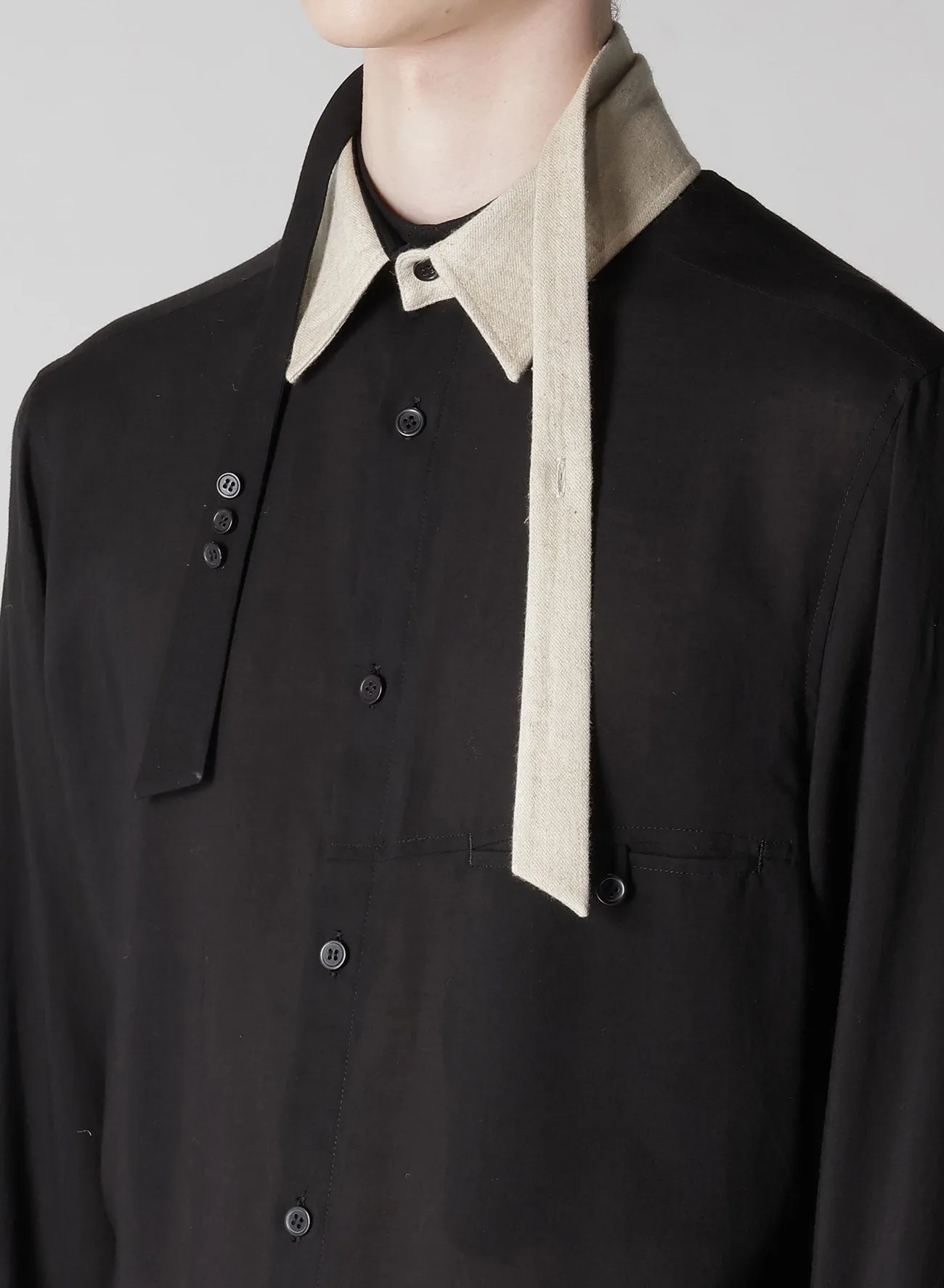 CELLLOSE LOAN RIBBON SPARE COLLAR BLOUSE V-Neck