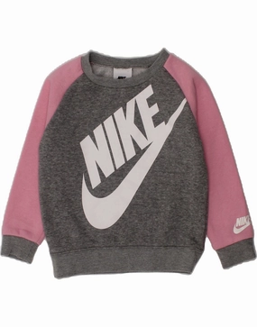 NIKE Baby Girls Graphic Sweatshirt Jumper 18-24 Months Grey Colourblock MultiDirectional Stretch
