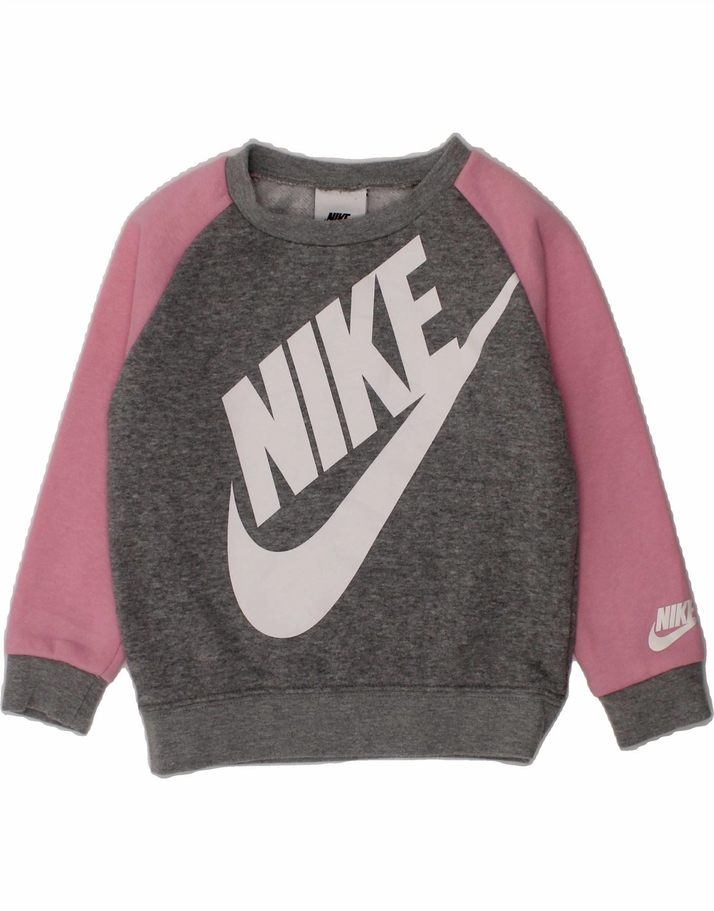 NIKE Baby Girls Graphic Sweatshirt Jumper 18-24 Months Grey Colourblock MultiDirectional Stretch
