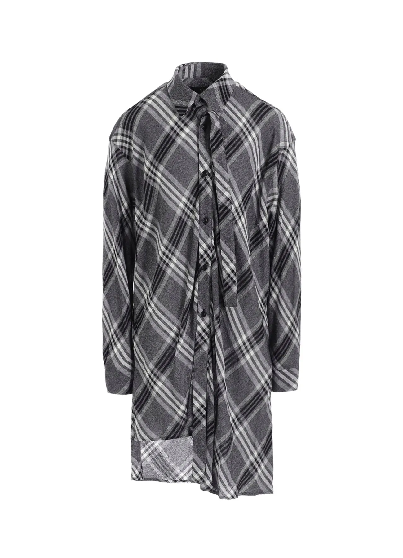Minimalist Closure GAUZE PLAID HANGING PLACKET BLOUSE