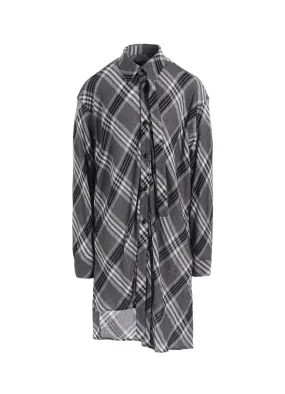 Minimalist Closure GAUZE PLAID HANGING PLACKET BLOUSE