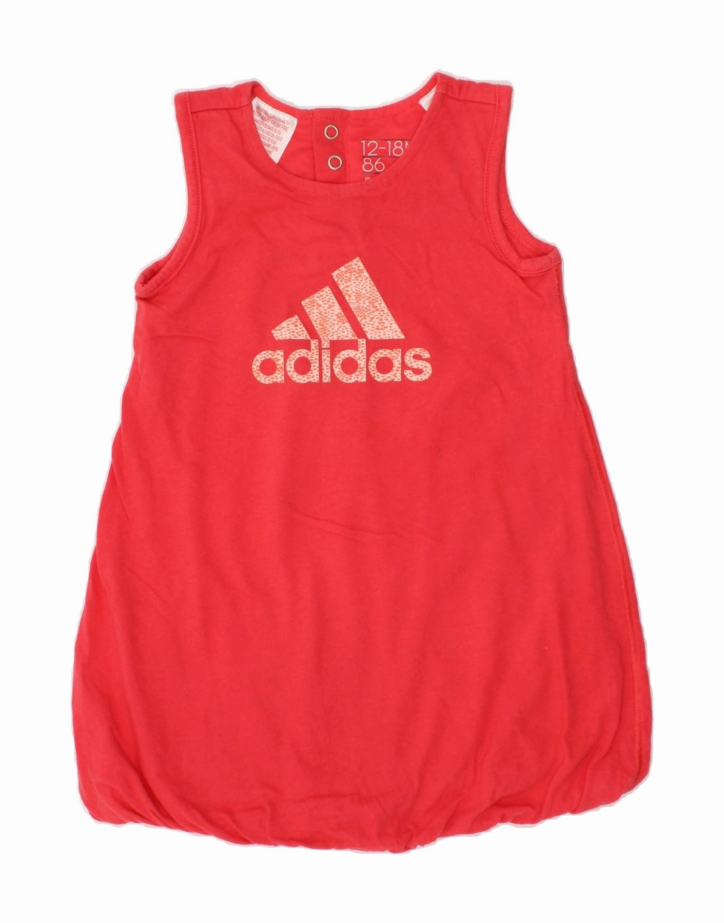 ADIDAS Baby Girls Graphic Sleeveless Bubble Dress 12-18 Months Red Cotton Side-Slit Cool Motion
