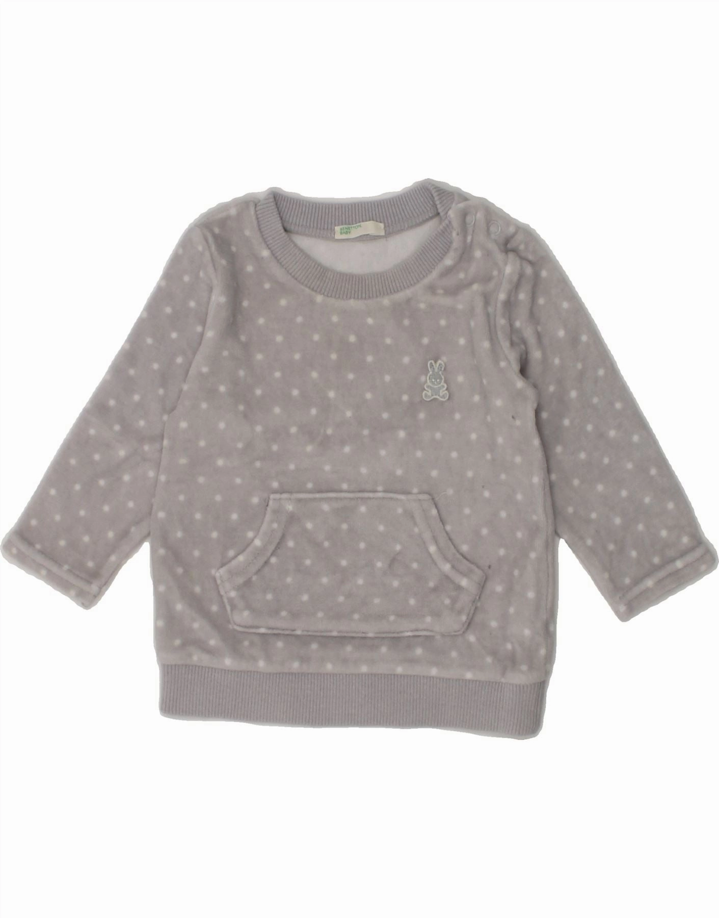Lightweight Thermal Weave BENETTON Baby Girls Fleece Sweatshirt Jumper 3-6 Months Grey Polka Dot