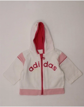 ADIDAS Baby Girls Graphic Zip Hoodie Sweater 6-9 Months White Colourblock LowImpact Dye Outdoor Look