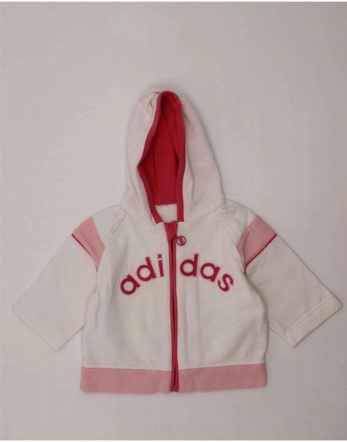 ADIDAS Baby Girls Graphic Zip Hoodie Sweater 6-9 Months White Colourblock LowImpact Dye Outdoor Look